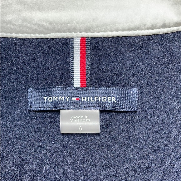 Tommy Hilfiger Blue Sheath Dress V-Neck Short Sleeve with White Piping Accents - Picture 2 of 8